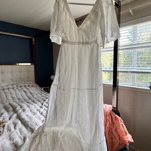 Vici White V-Neck Maxi Dress with Flutter Sleeves